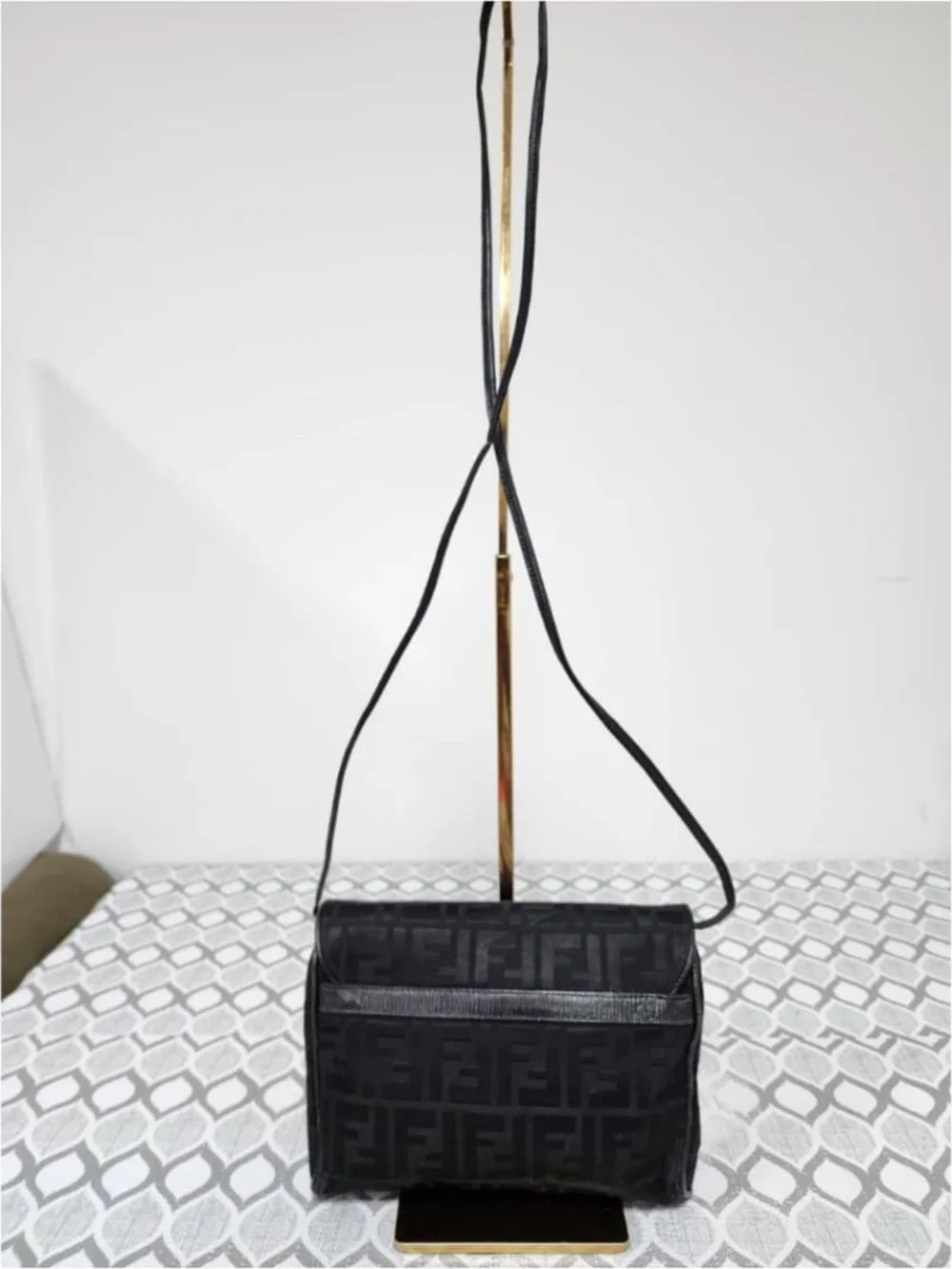 Authentic Fendi Vintage Zucchino FF Crossbody Bag Black